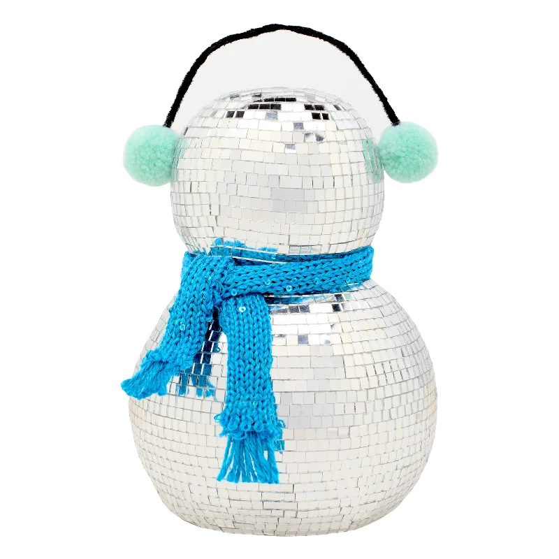 10in. Dicso Ball Snowman with Blue Scarf