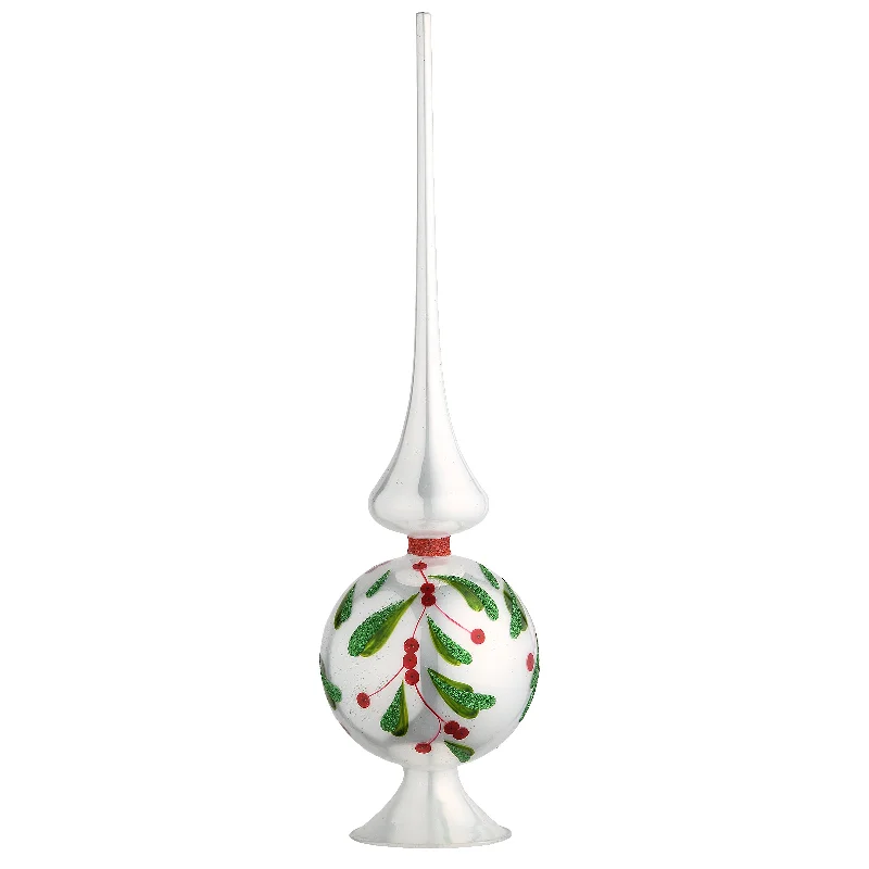 15" Holly Leaves Glass Christmas Tree Topper