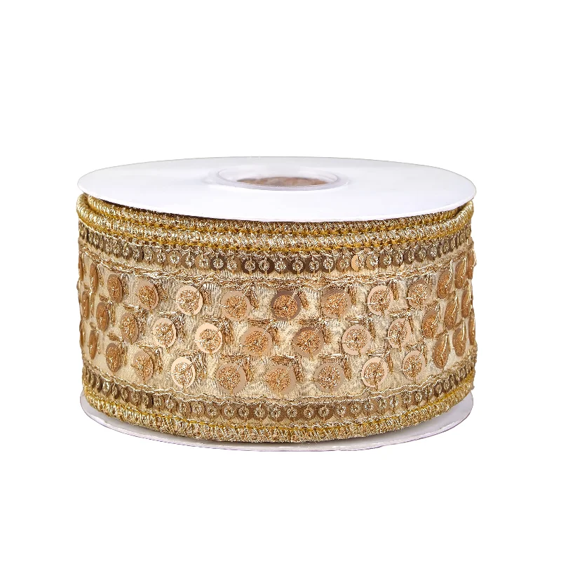 2.5" HGTV Home Collection Dupioni Gold Beaded Ribbon