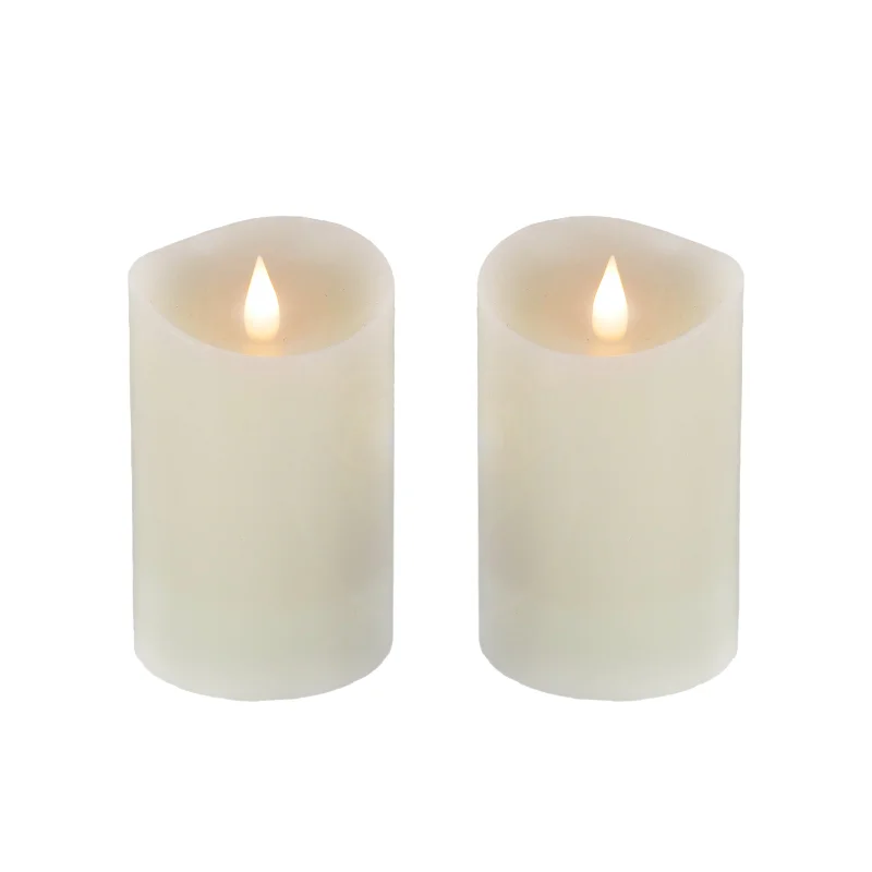 2x5 HGTV Home Collection Flameless Heritage Pillar Candle Pair, Ivory