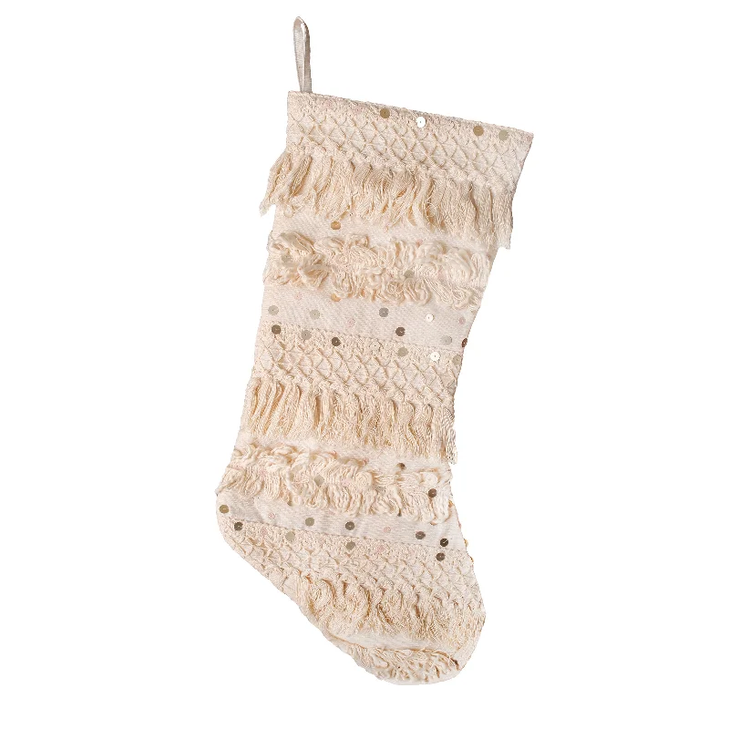 20" HGTV Home Collection Fringe and Sequin Stocking