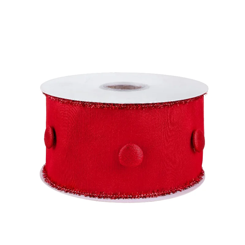 3" HGTV Home Collection Dupioni Button Ribbon, Red