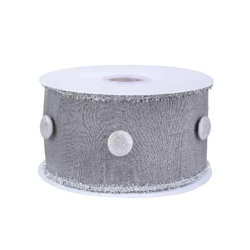 3" HGTV Home Collection Dupioni Button Ribbon, Silver