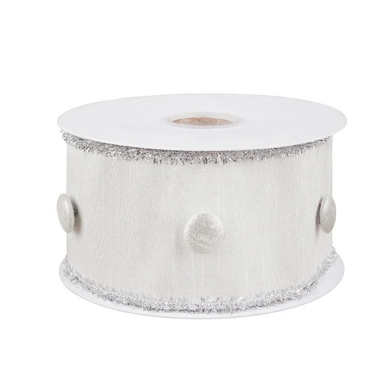 3" HGTV Home Collection Dupioni Button Ribbon, White