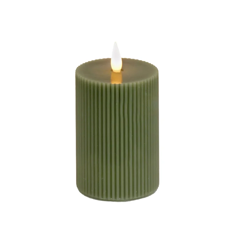 3x7 HGTV Home Collection Flameless Georgetown Pillar Candle, Dk Green