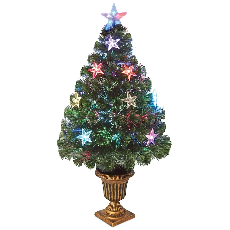 36 in. Pre-Lit Fiber Optic Evergreen Firework Tree with Star Decorations