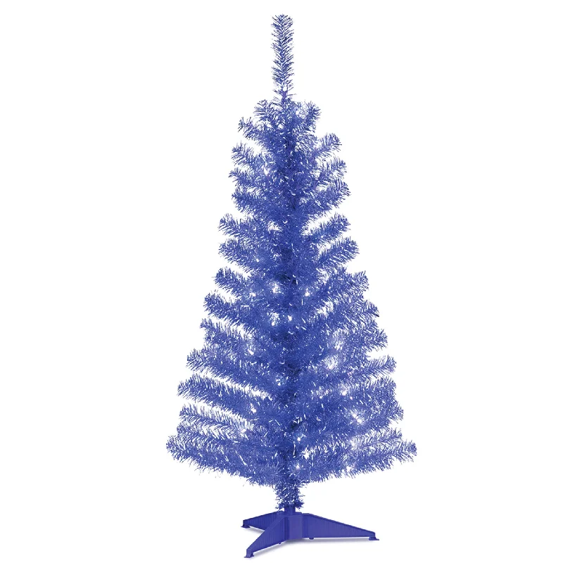 4 ft. Pre-Lit Tinsel Collection Blue Tree with Clear Lights