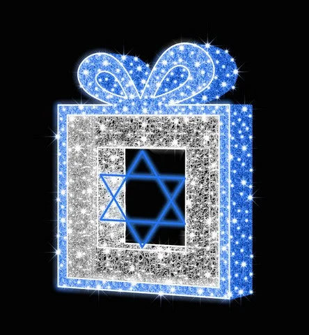 4 FT X 3 FT LED Blue & White Gift Box With Star Of David