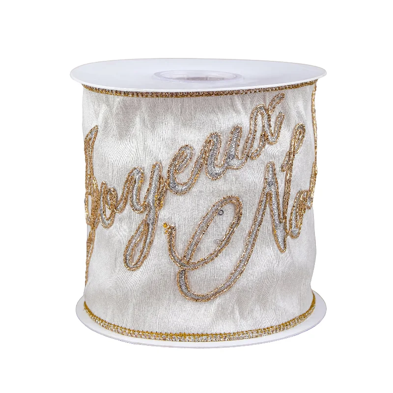 4" HGTV Home Collection Dupioni Embroidered Joyuex Noel Ribbon