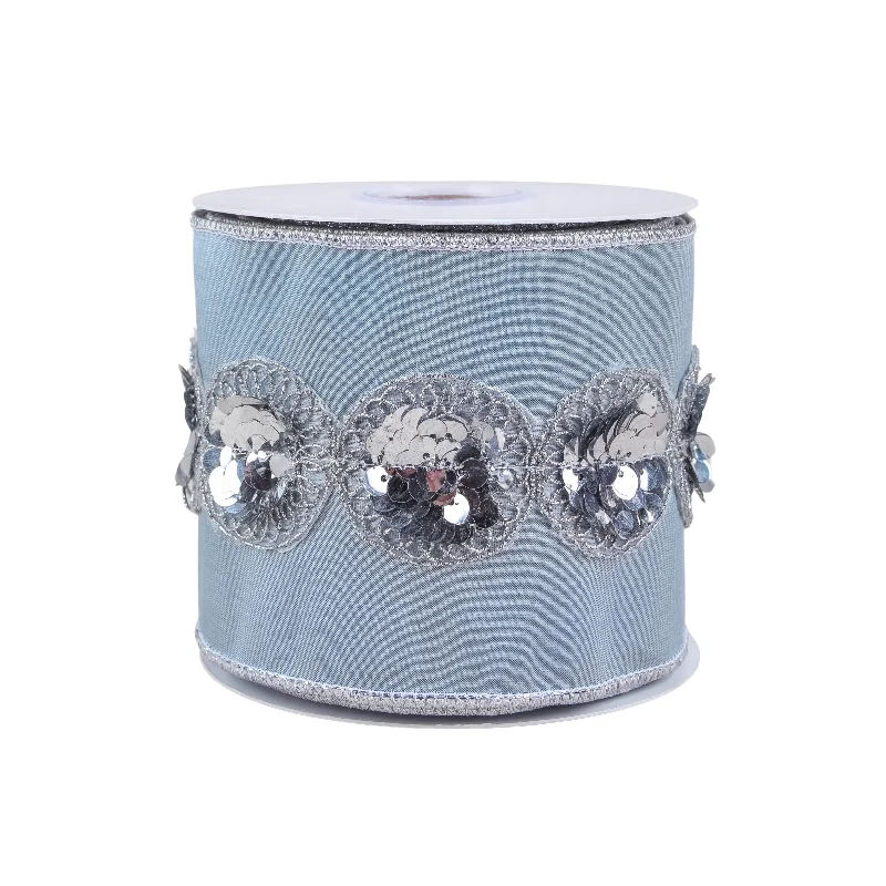 4" HGTV Home Collection Sequin Beaded Taffeta Ribbon, Blue
