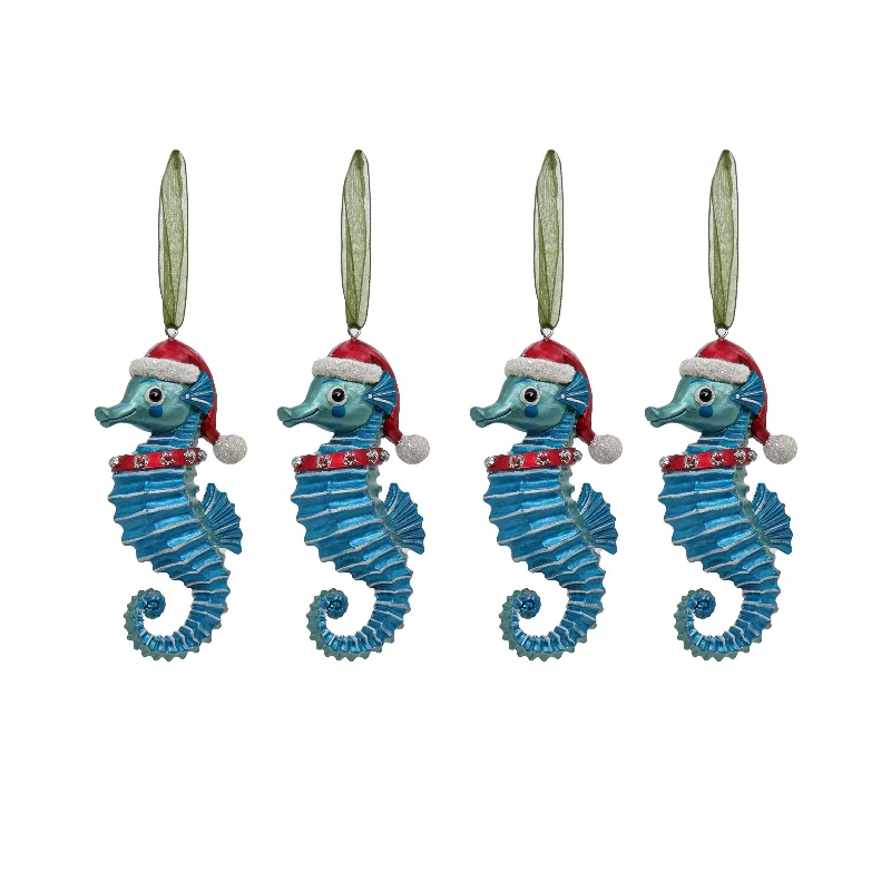 4 Piece HGTV Home Collection Teal Seahorse Ornaments