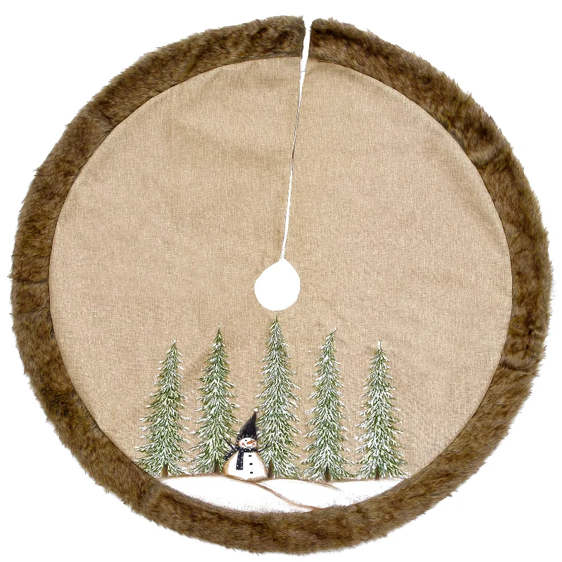48" Alpine Collection Snowman and Pines Tree Skirt