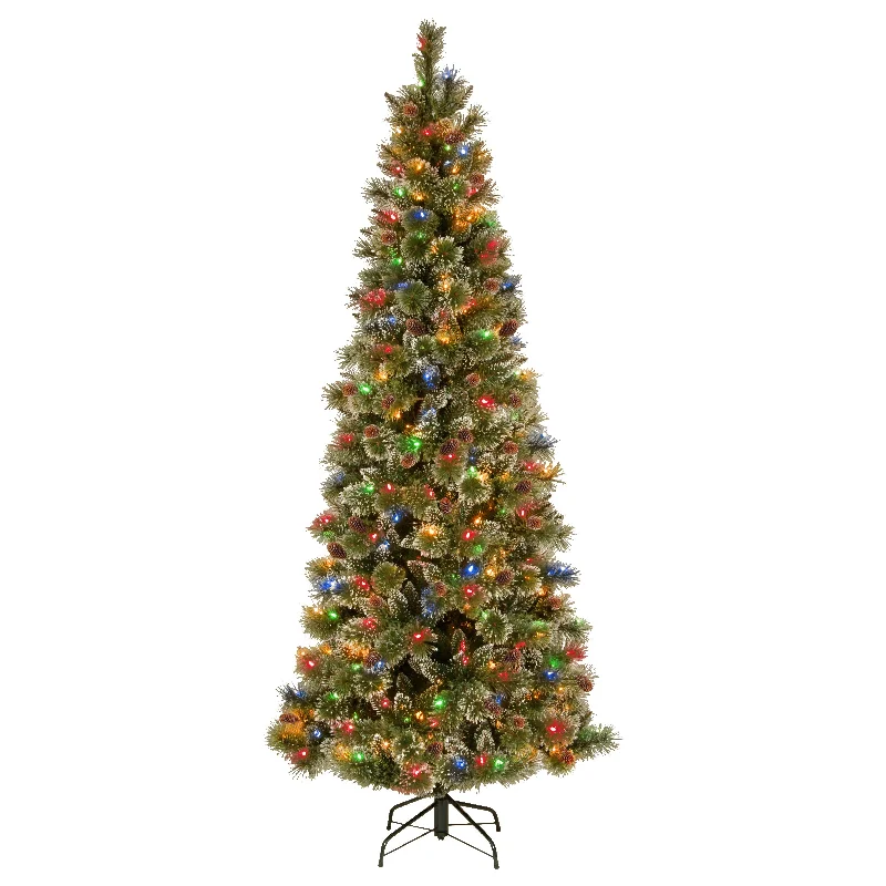 7 ft. Pre-Lit Glistening Pine Pencil Slim Tree with Multicolor Lights
