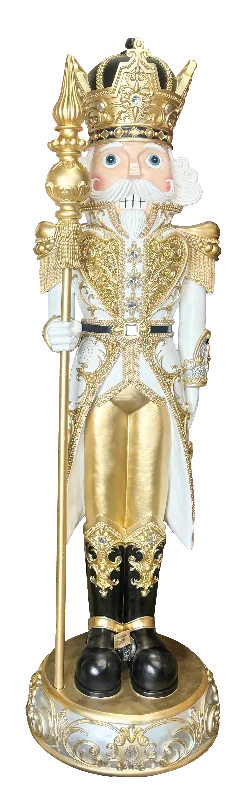 8 FT White & Gold King Nutcracker with Music & Warm White LED Lights