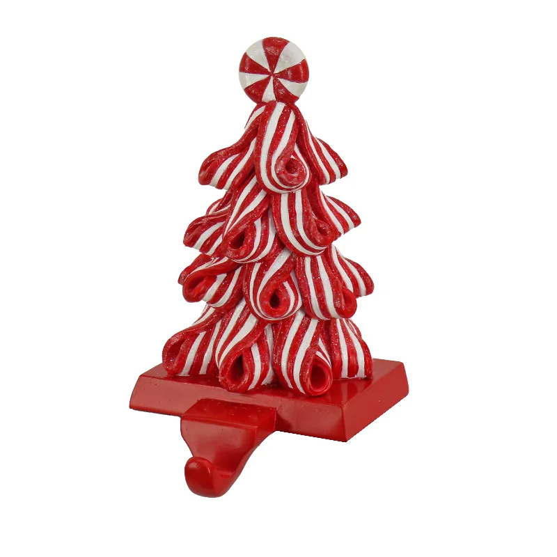 8” HGTV Home Collection White Stripe Candy Tree Stocking Holder