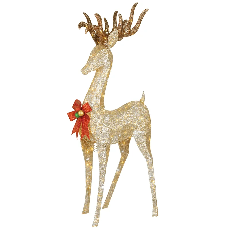 74" Pre-lit Crystal Champagne Standing Buck