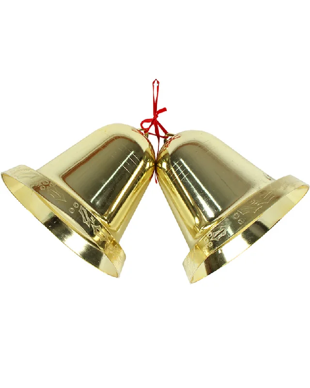 Christmas Gold Giant Bells On Flocked Ribbon 25cm