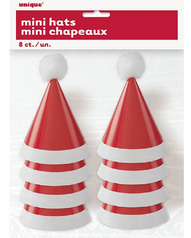 Christmas Mini Pom Pom Santa Party Hats Pack of 8