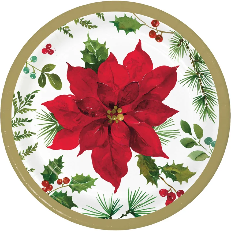 Christmas Posh Poinsettia Lunch Plates Paper 18cm Pack of 8