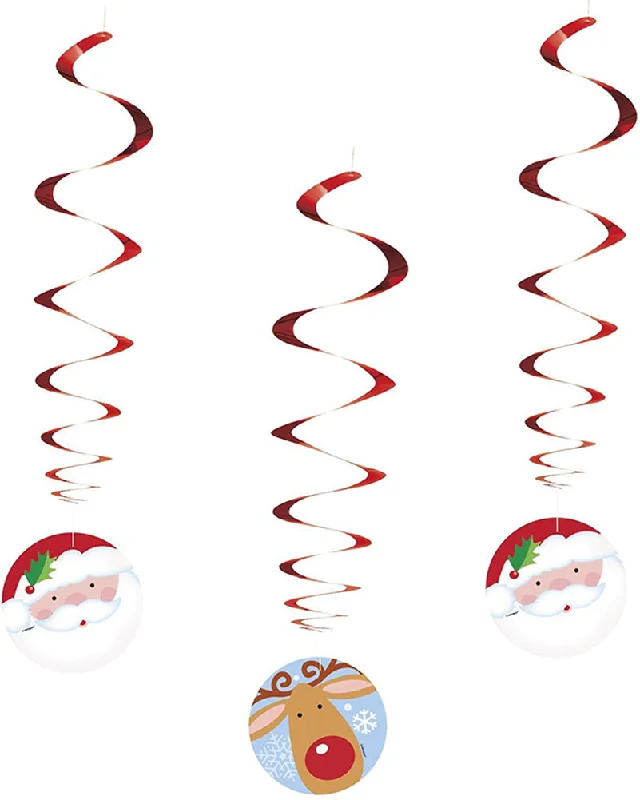 Christmas Santa and Reindeer Hanging Swirl Decorations