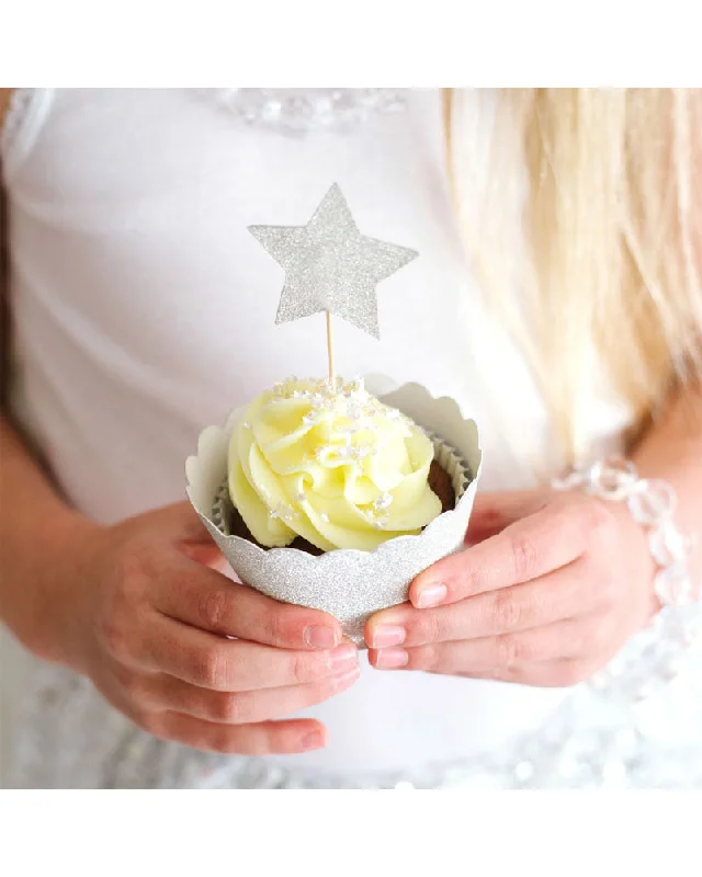 Christmas Silver Glitter Cupcake Wrappers Pack of 12