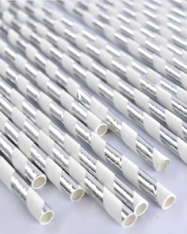 Christmas Silver Stripe Straws Pack of 25