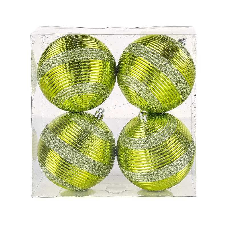 First Traditions 4 Piece Shatterproof Swirling Lime Green Ornaments
