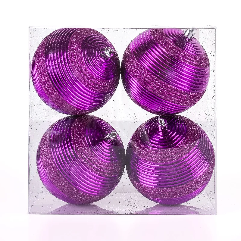 First Traditions 4 Piece Shatterproof Swirling Purple Ornaments