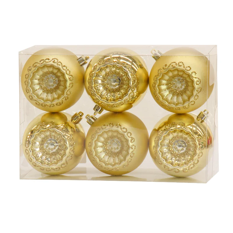 First Traditions 6 Piece Shatterproof Glittering Gold Ornaments