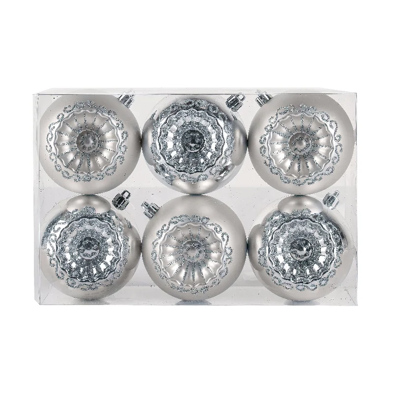 First Traditions 6 Piece Shatterproof Glittering Silver Ornaments