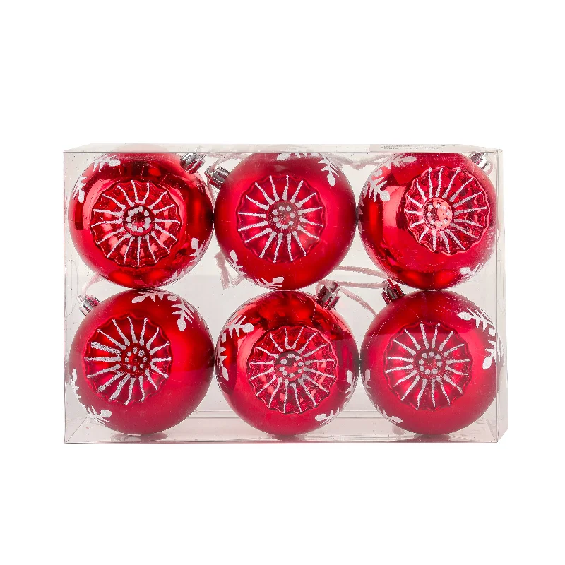 First Traditions 6 Piece Shatterproof Snowflake Red Ornaments