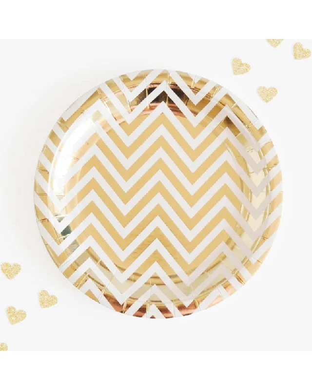 Gold Chevron 18cm Paper Plates Pack of 10