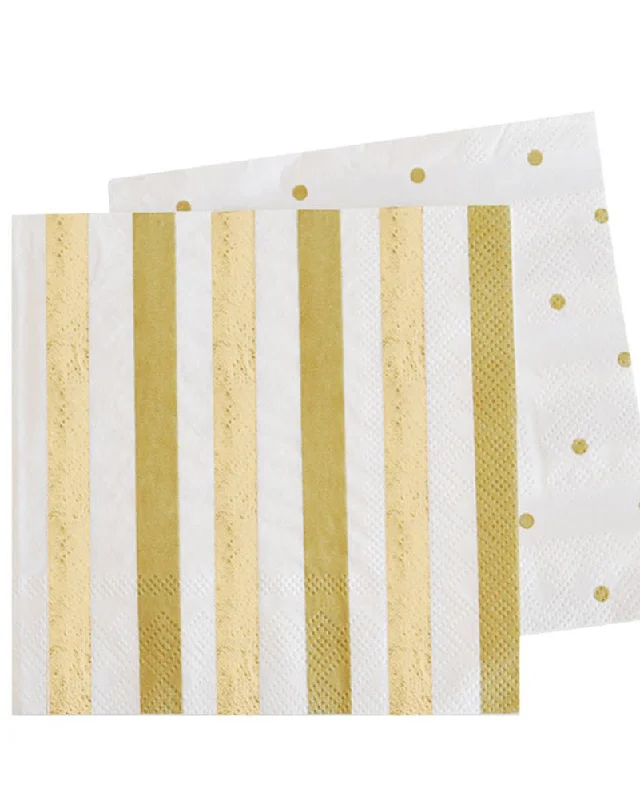 Gold Stripes and Dots Lunch Napkins Pack of 20