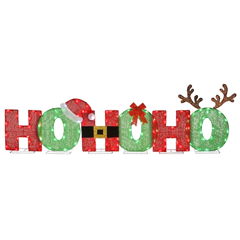 23" Tinsel Fabric "HO HO HO" Sign with 120 Red & Cool White LED Lights-UL