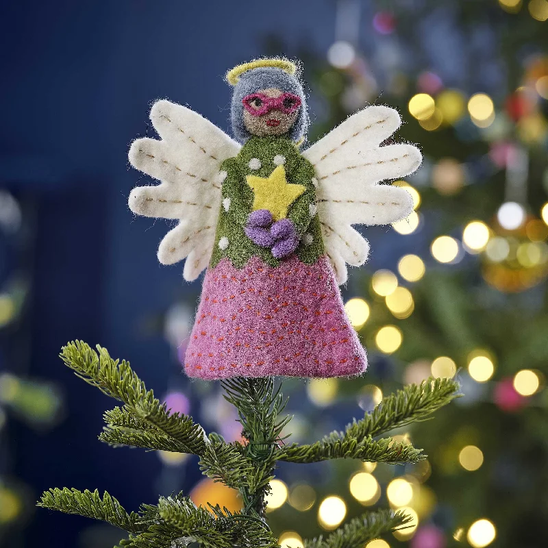 Merry & Bright Christmas Felt Angel Tree Topper