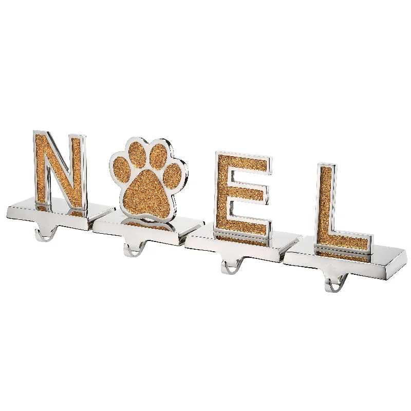 National Tree Company Gold Sparkle NOEL Christmas Stocking Holders, Gold and Silver with Paw Print, 4 Pieces, 5 in National Tree Company Gold Sparkle NOEL Christmas Stocking Holders, Gold and Silver with Paw Print, 4 Pieces, 5 in