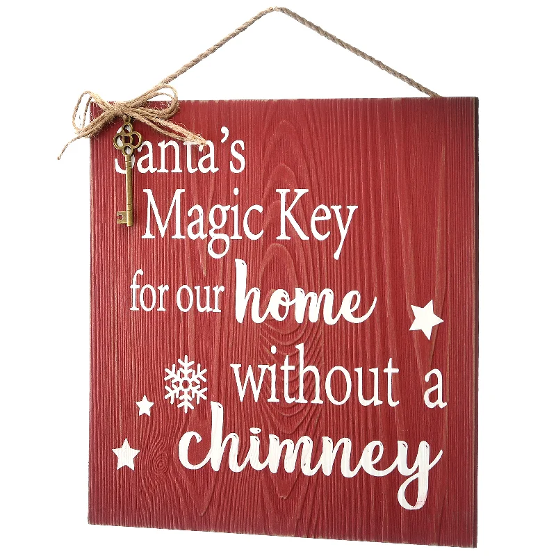 National Tree Company Santa's Key Door Christmas Sign, Red with White Lettering and Decorative Ornate Key, Stars and Snowflakes, Hanging Loop, 10 in National Tree Company Santa's Key Door Christmas Sign, Red with White Lettering and Decorative Ornate Key, Stars and Snowflakes, Hanging Loop, 10 in