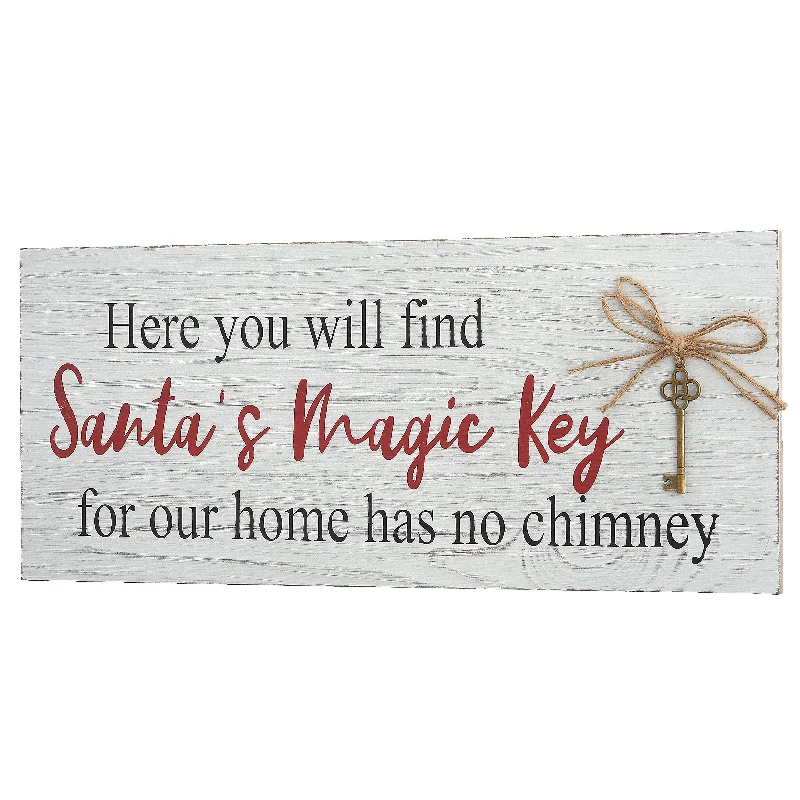 National Tree Company Santa's Key Tabletop Ornate Christmas Sign, White and Red, 16 in