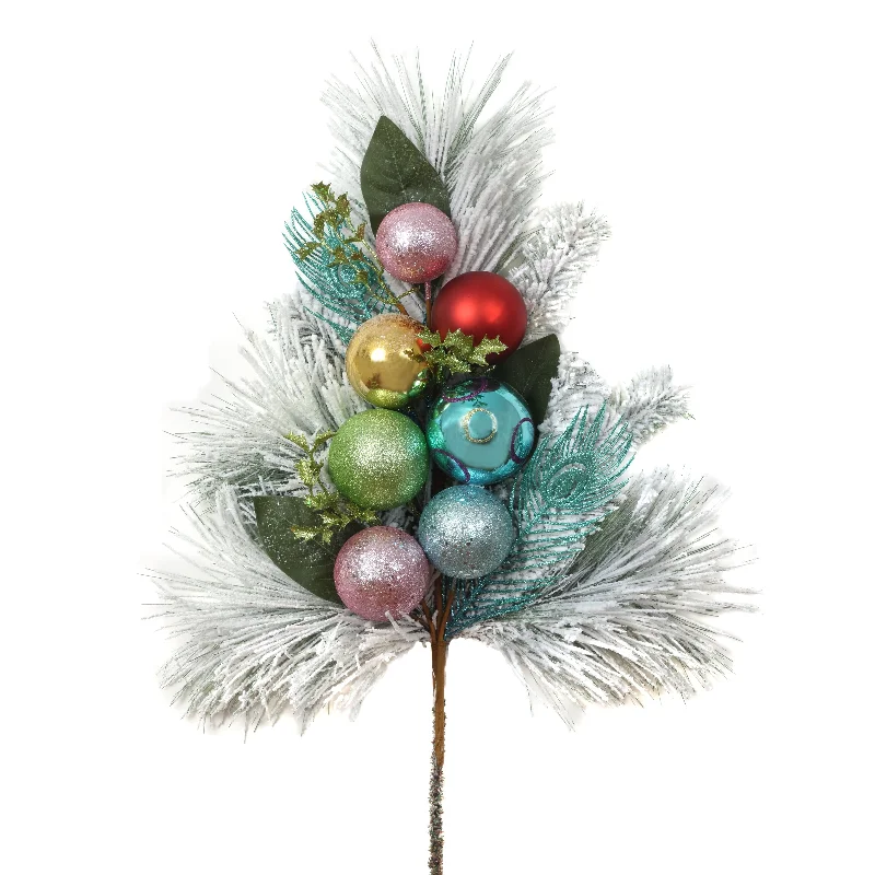 National Tree Company Snowy Pine Decorated Branch Spray with Snow Covered Bristles, Gold Sprouts, Christmas Collection 29 in