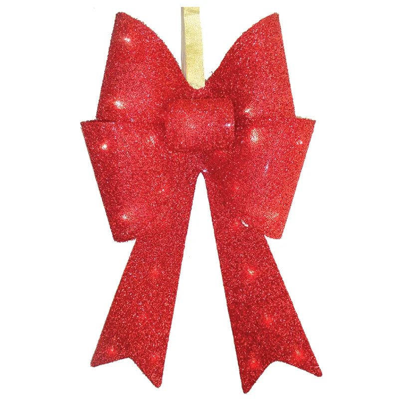 Pre-Lit 20" Red Fabric Bow with Battery Operated LED Lights