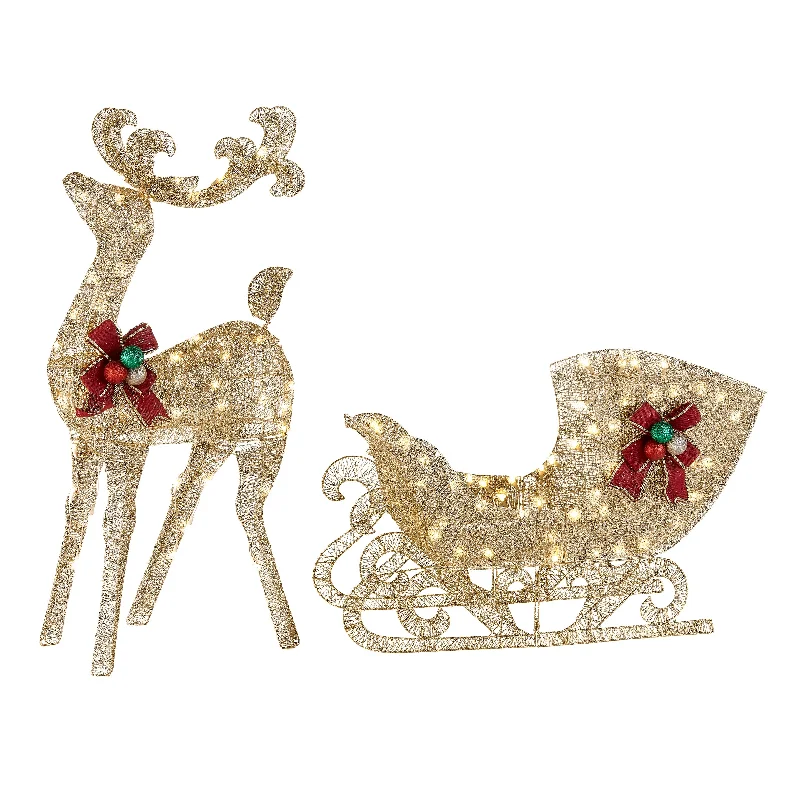 Reindeer and Santas Sleigh with LED Lights