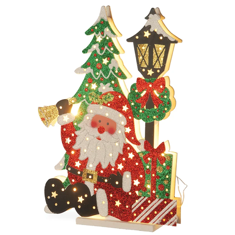Pre-Lit 17.5" Wooden Santa Scene