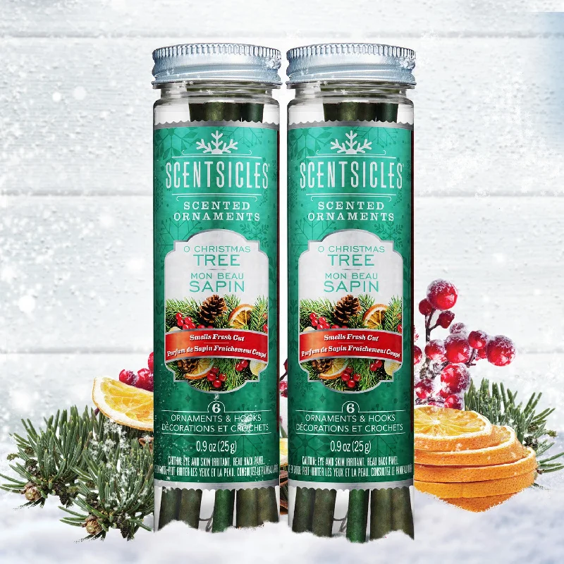 Scented Ornaments, 2- Pack- 6ct Bottle, O Christmas Tree, Fragrance-Infused Paper Sticks