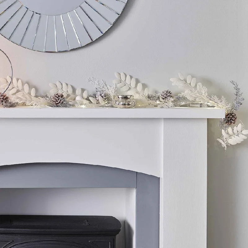 Silver Glitter and White Foliage Christmas Garland