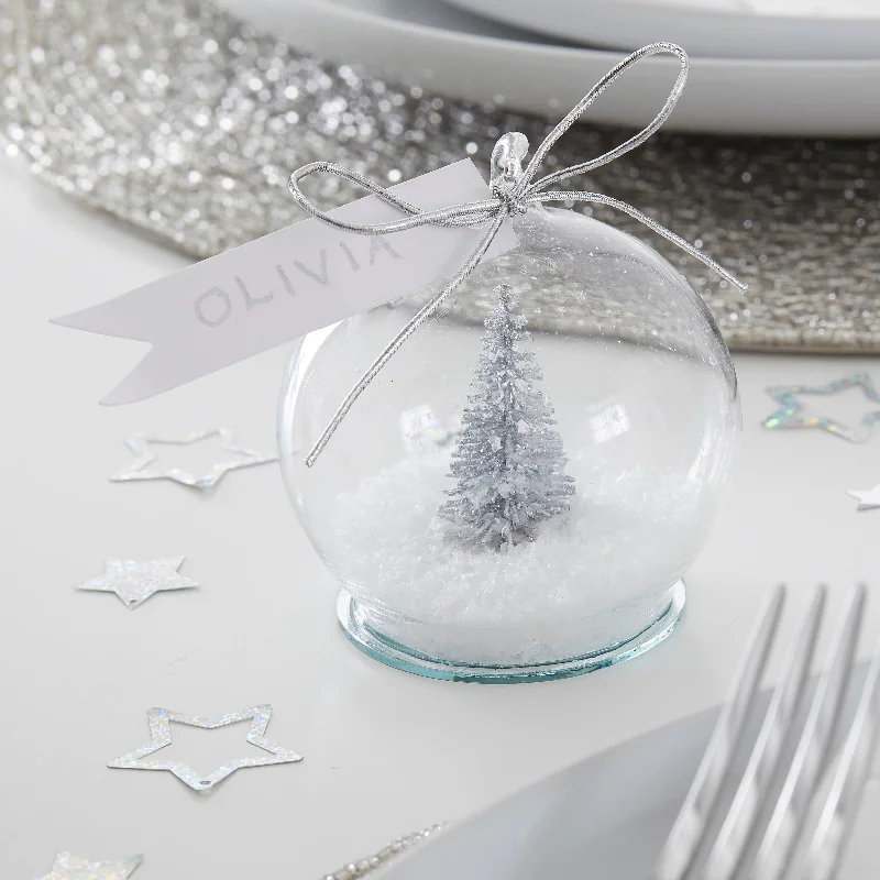 Silver Glitter Christmas Place Card Holders