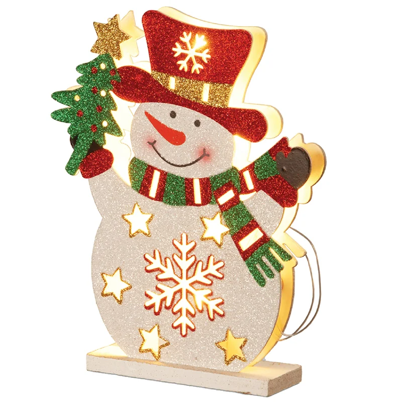 Pre-Lit 12" Wooden Snowman