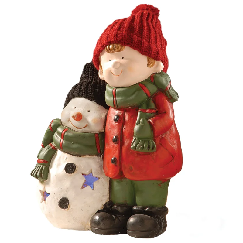15in. Lighted Boy & Snowman Decor
