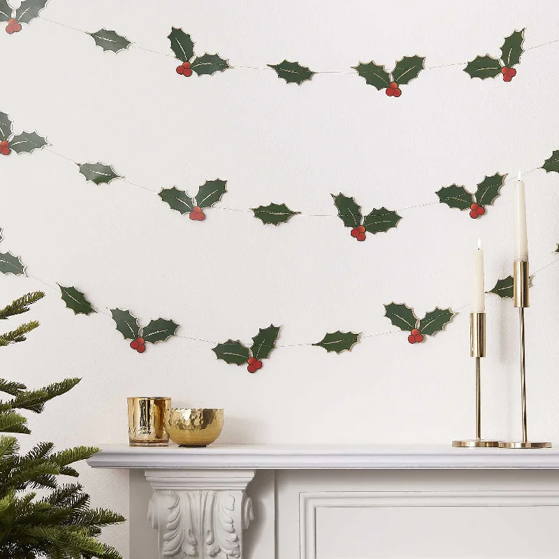 Traditional Touches Foiled Holly Christmas Garland
