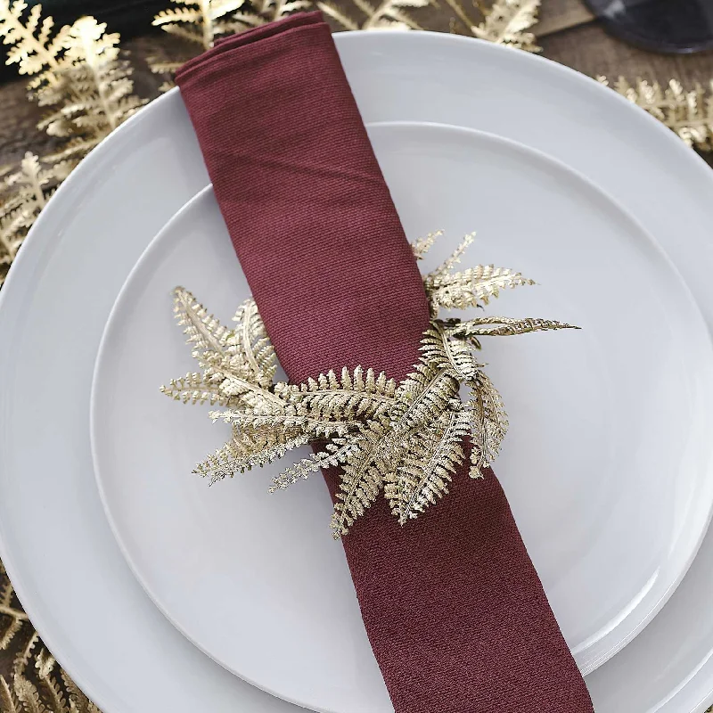 Velvet Luxe Gold Fern Wreath Christmas Table Napkin Rings