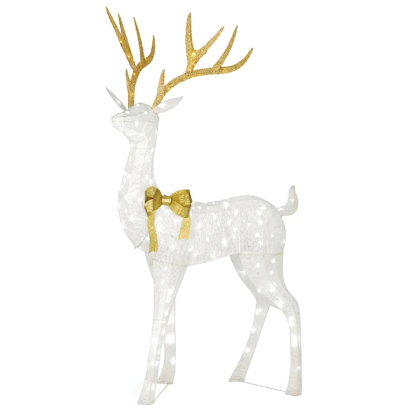 86" Pre-lit Crystal White Standing Buck